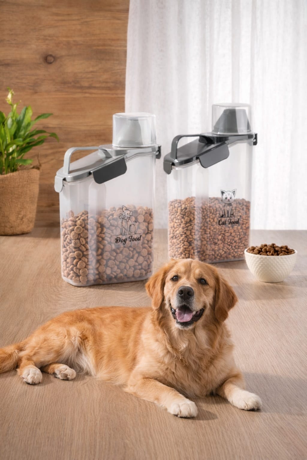 Kedi Ve Köpek Maması Saklama Kabı Kırılmaz Plastik Sızdırmaz Çift Contalı Ölçekli Kapak Geniş Hazneli