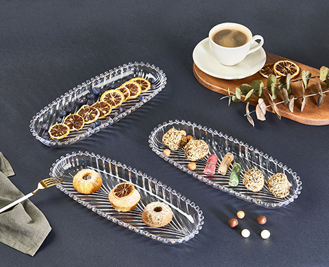 Kristal Boncuklu Kayık Tabak 33 cm