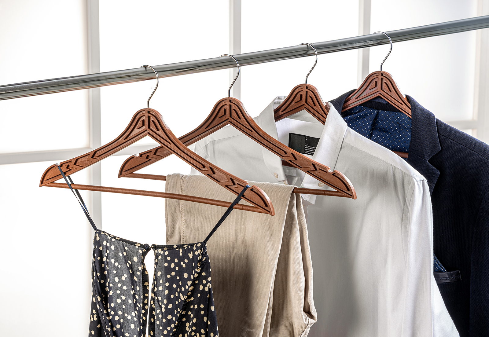 Metal Başlı Ahşap Oyma Desenli Askı 3 Adet / Set